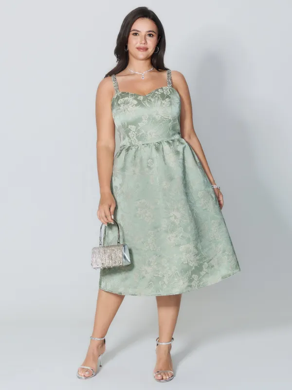Floral Print Rhinestone Embellished Textured Midi Dress sold by Bloomchic