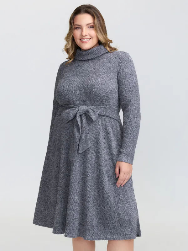 Mock Neck Waist Defining Midi Dress sold by Bloomchic