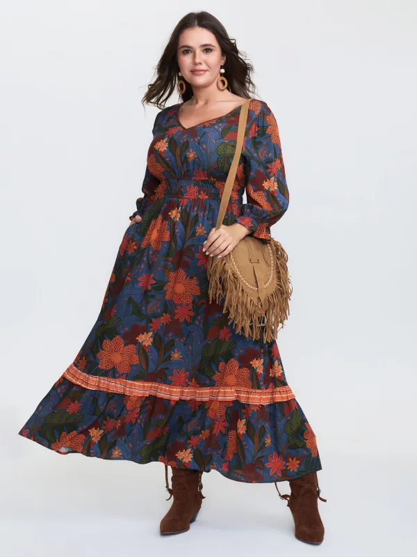 Colorful Floral Print Waistband Maxi Dress sold by Bloomchic