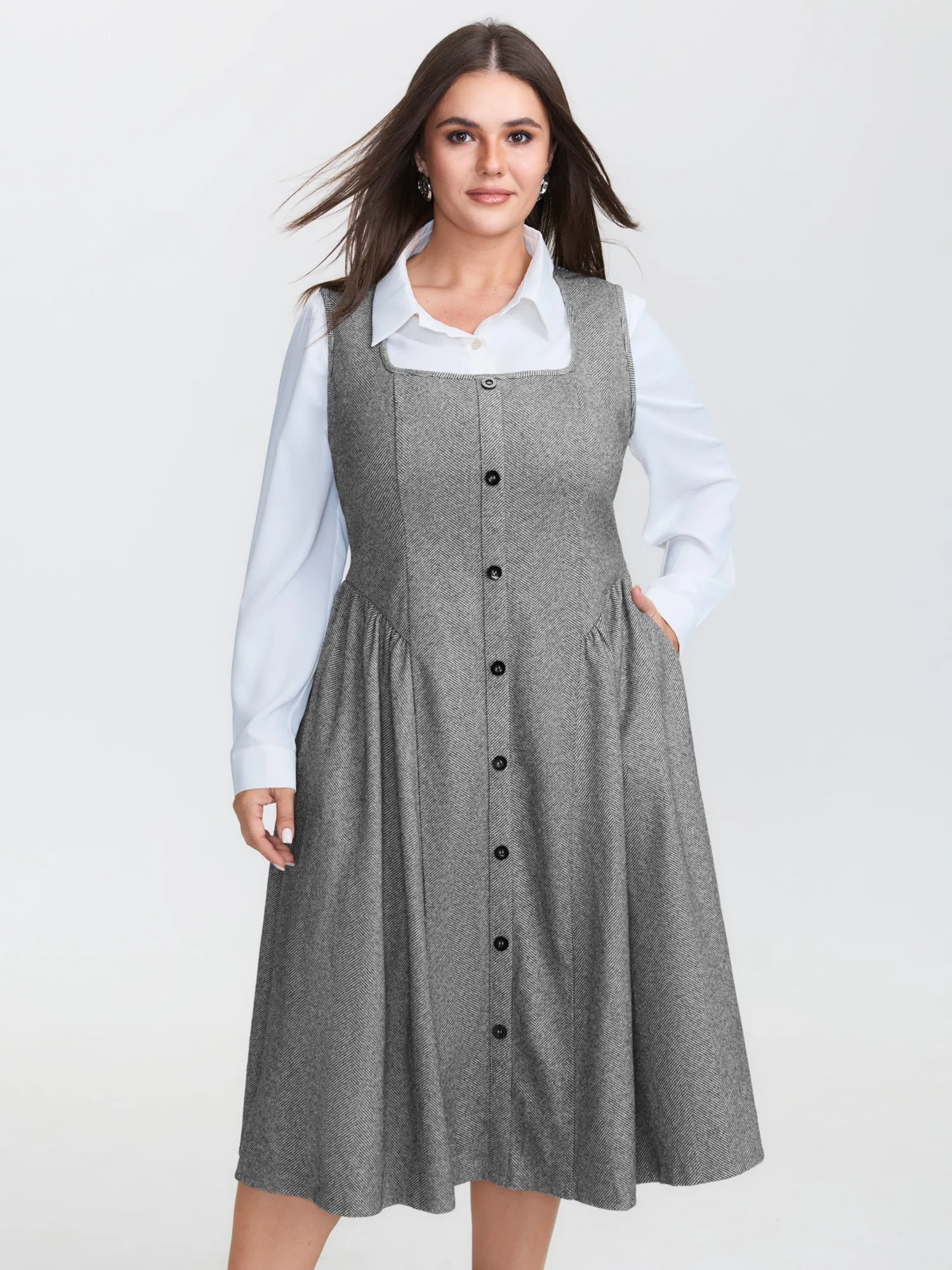 Square Neckline Textured Pleated Midi Dress sold by Bloomchic product image thumbnail 2