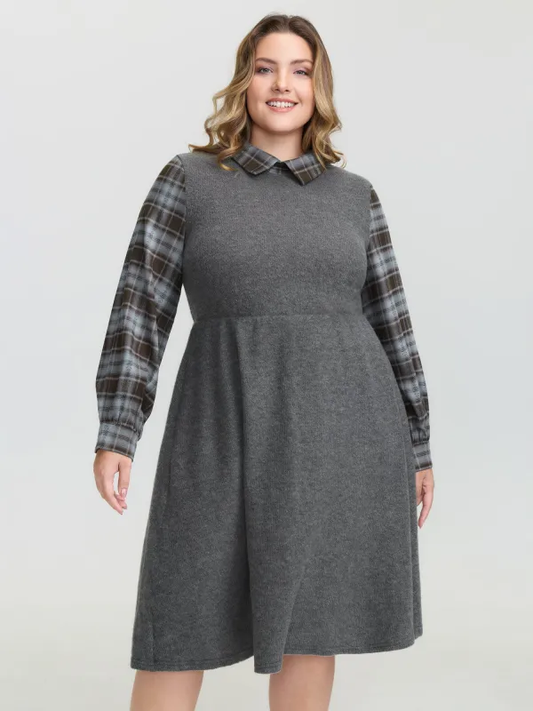 Plaid Sleeve Ribbed Pockets Midi Dress sold by Bloomchic