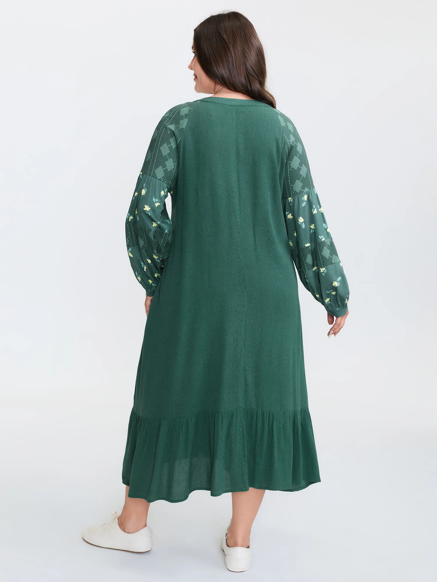 Floral Print Contrast Drawstring Midi Dress sold by Bloomchic product image thumbnail 4