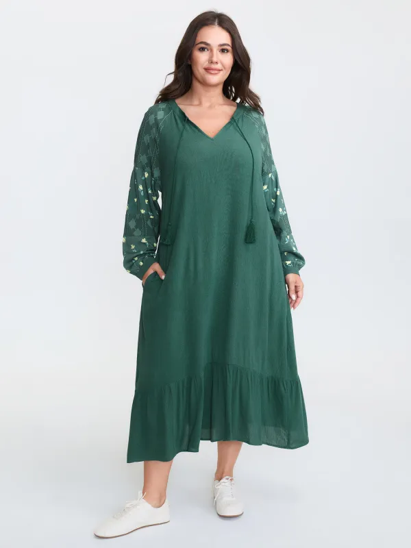 Floral Print Contrast Drawstring Midi Dress sold by Bloomchic