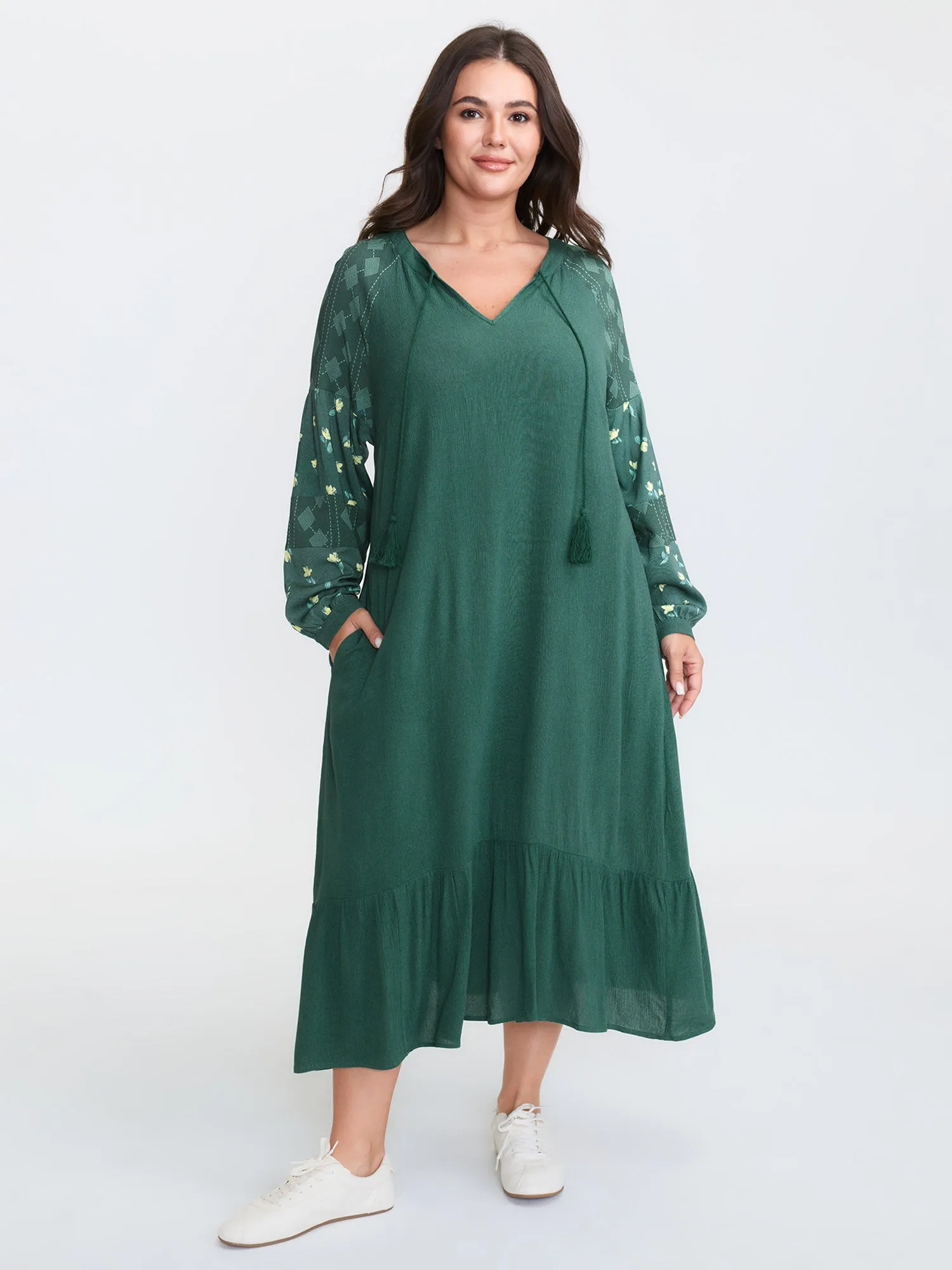 Floral Print Contrast Drawstring Midi Dress sold by Bloomchic