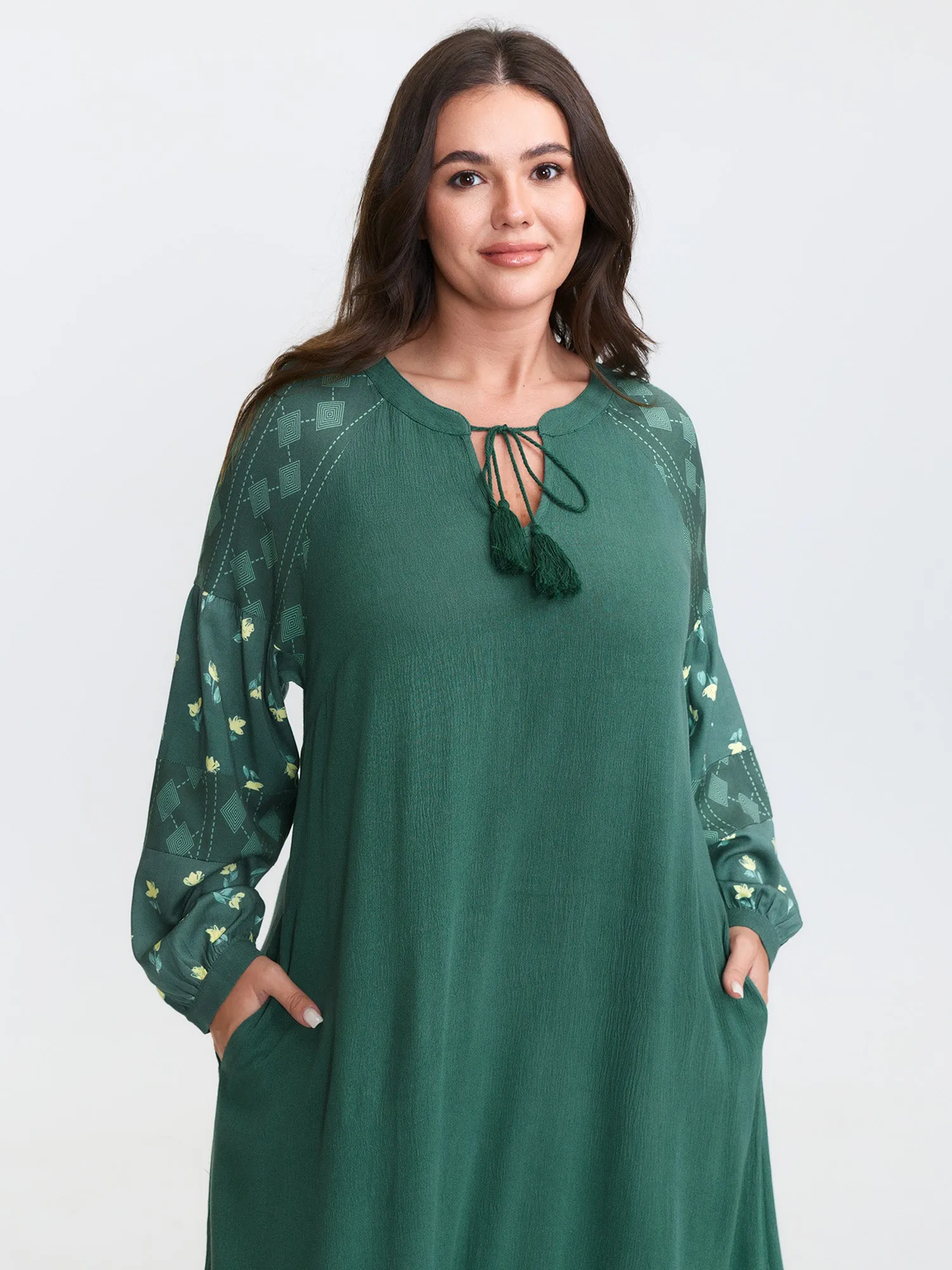 Floral Print Contrast Drawstring Midi Dress sold by Bloomchic product image thumbnail 2