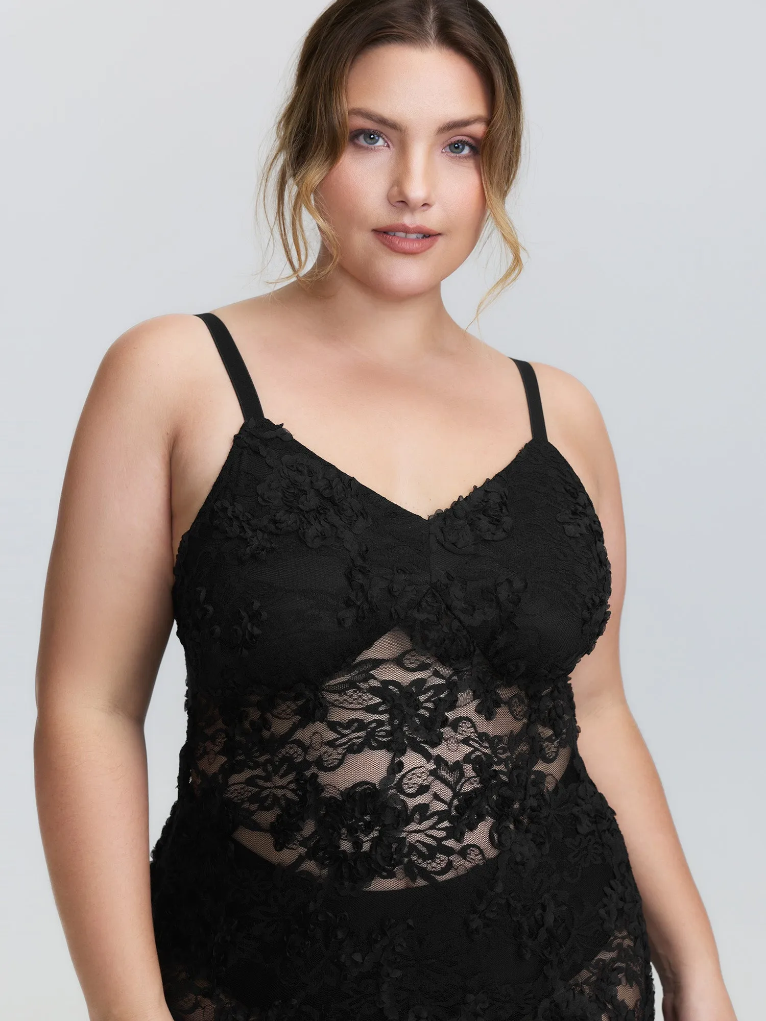 Sheer Floral Lace V-Neck Lounge Dress sold by Bloomchic product image thumbnail 2