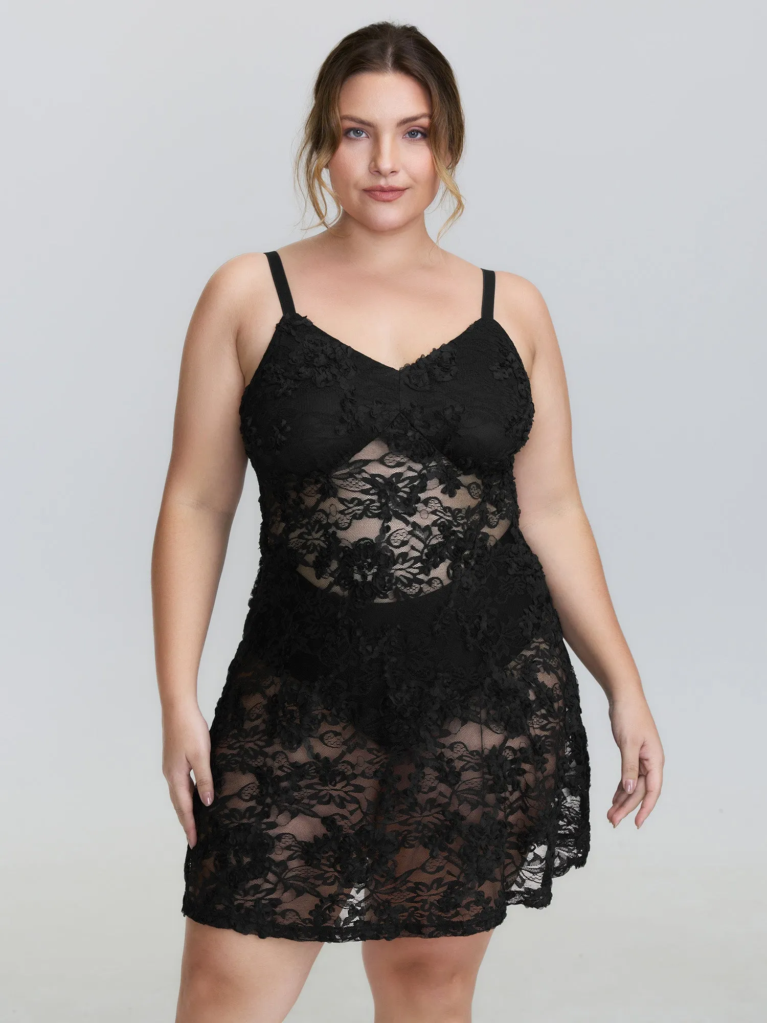 Sheer Floral Lace V-Neck Lounge Dress sold by Bloomchic