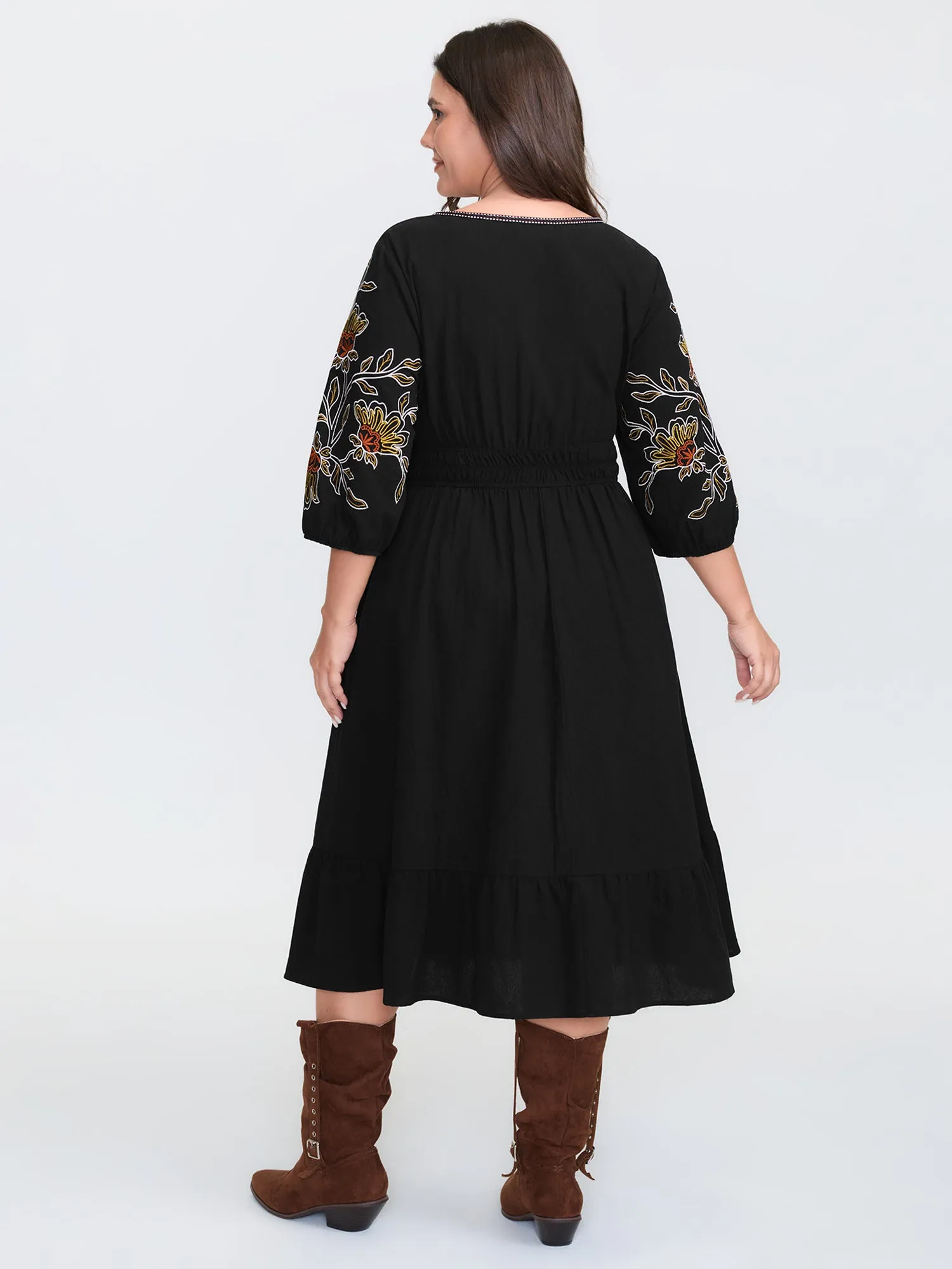 Floral Shirred Waist V-Neck Midi Dress sold by Bloomchic product image thumbnail 4