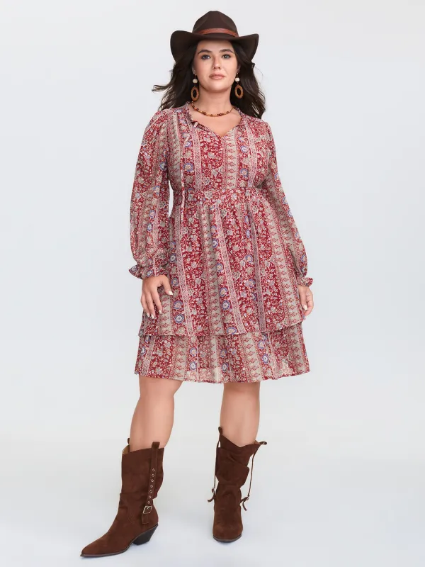 Chiffon Boho Stripe Stretchy Waist Midi Dress sold by Bloomchic