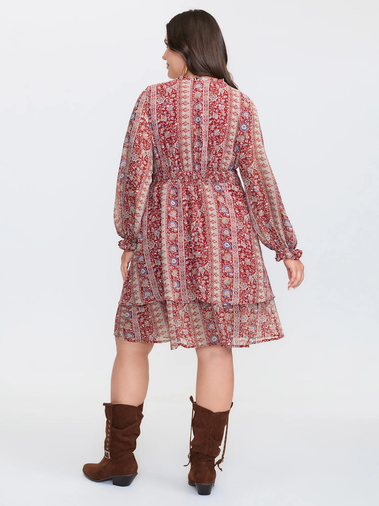 Chiffon Boho Stripe Stretchy Waist Midi Dress sold by Bloomchic product image thumbnail 4