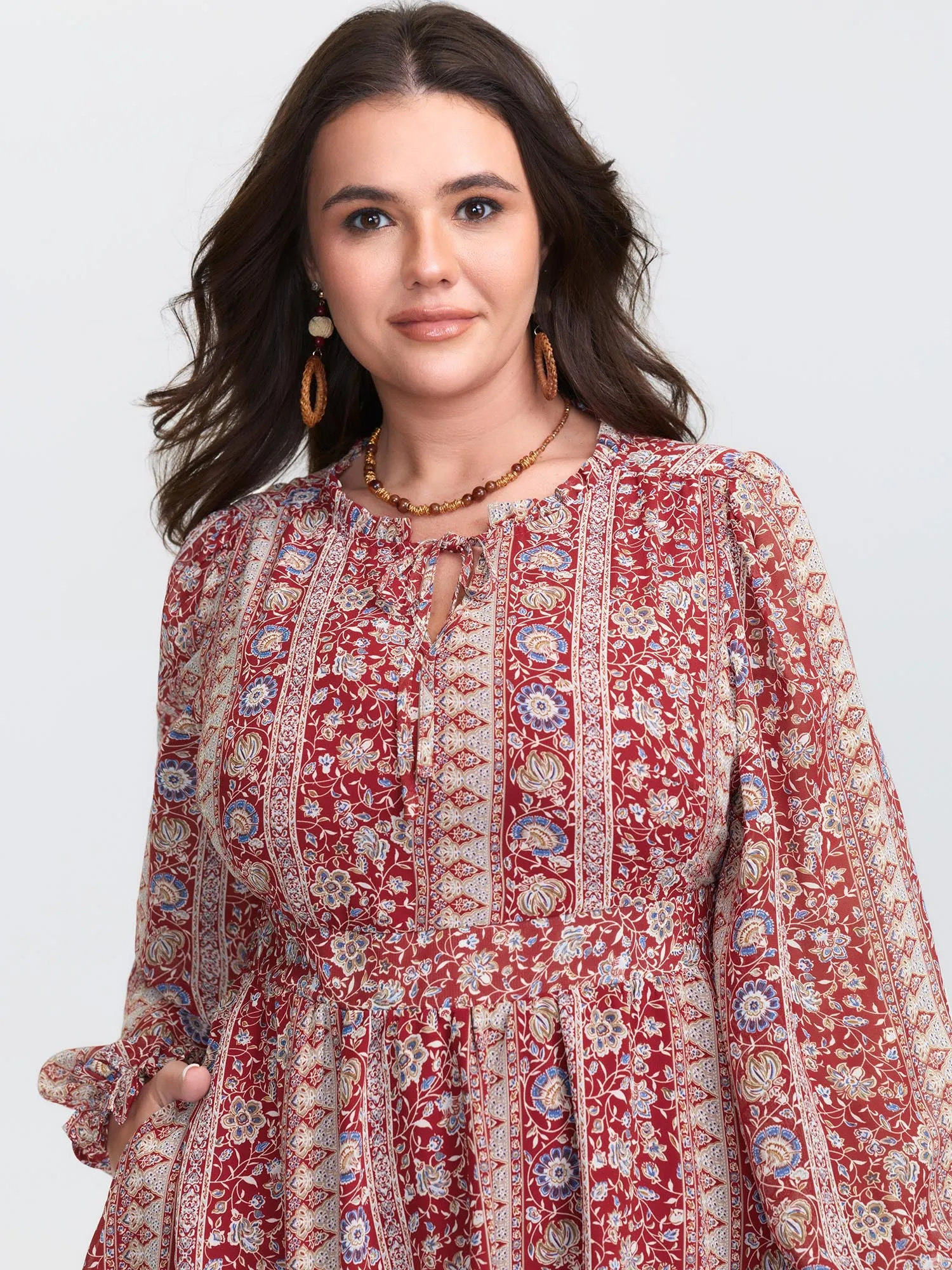 Chiffon Boho Stripe Stretchy Waist Midi Dress sold by Bloomchic product image thumbnail 3