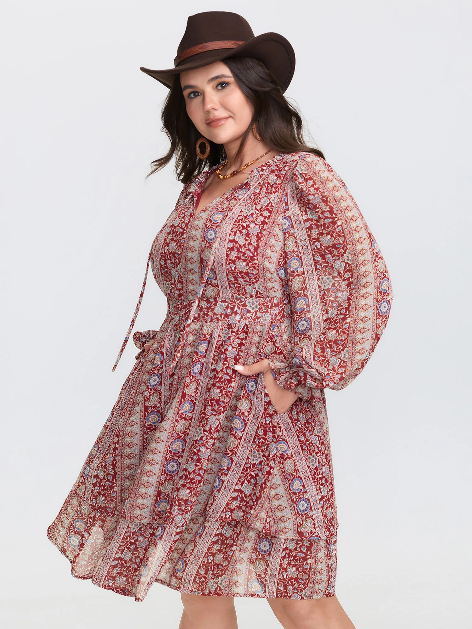 Chiffon Boho Stripe Stretchy Waist Midi Dress sold by Bloomchic product image thumbnail 2