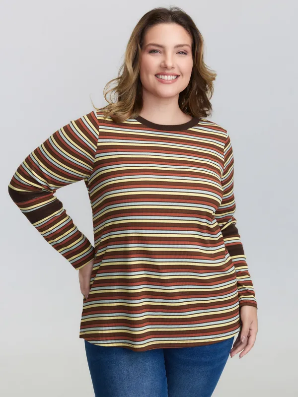 Stripe Color Contrast Round Neck T-Shirt sold by Bloomchic