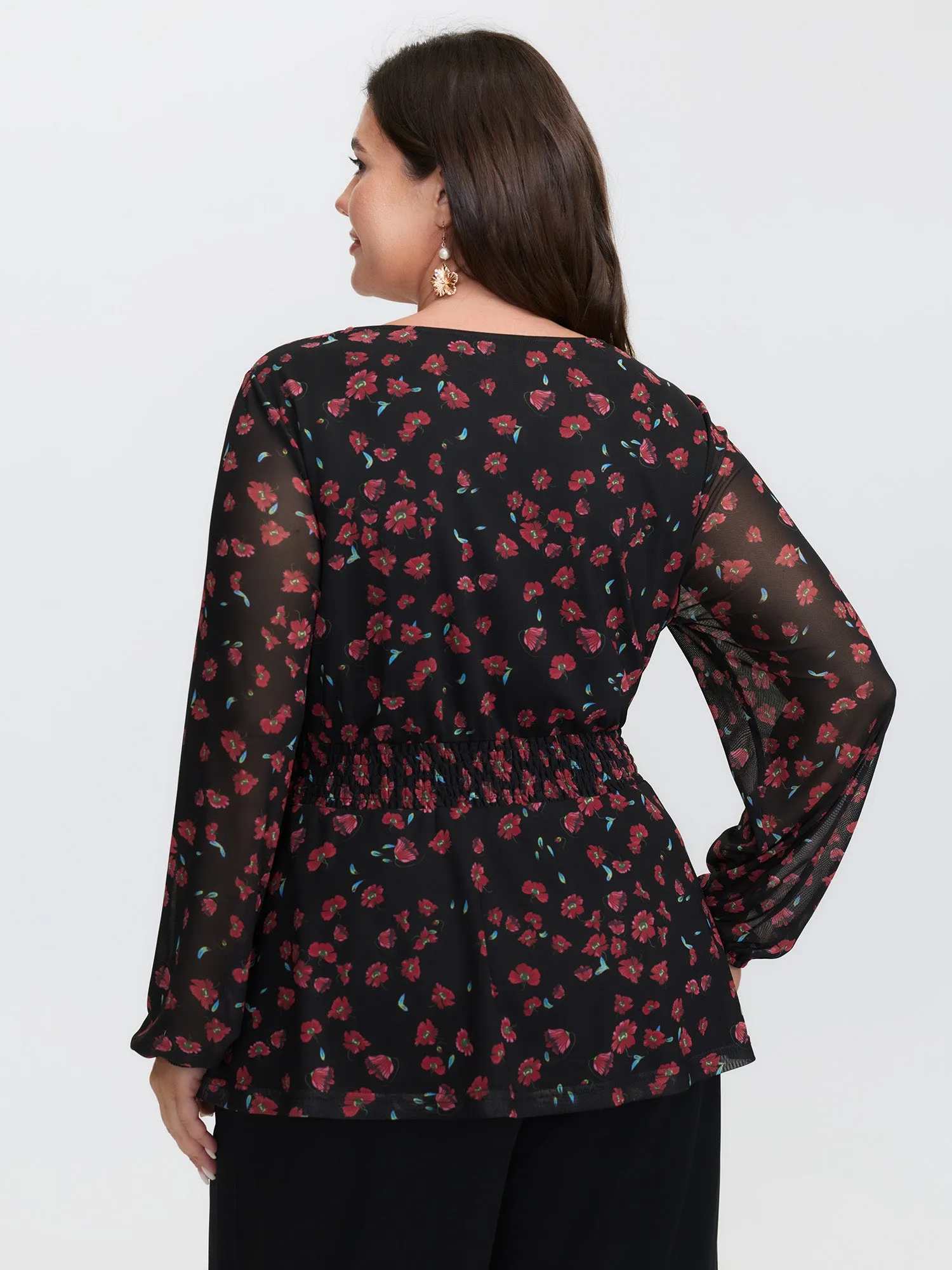 Floral Print Mesh Cinched-Waist Blouse sold by Bloomchic product image thumbnail 4