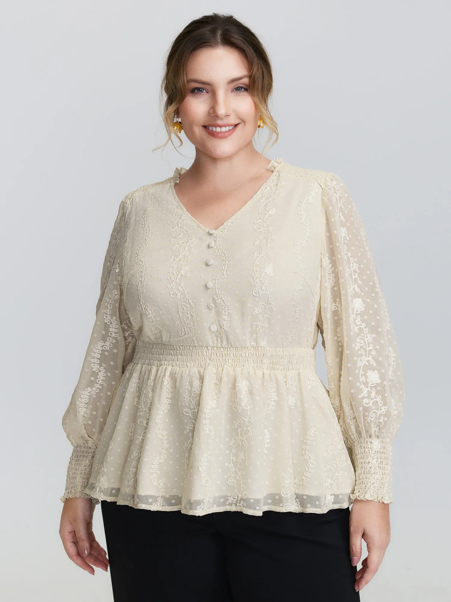 Floral Embroidery Shirred Waist Blouse sold by Bloomchic product image thumbnail 2