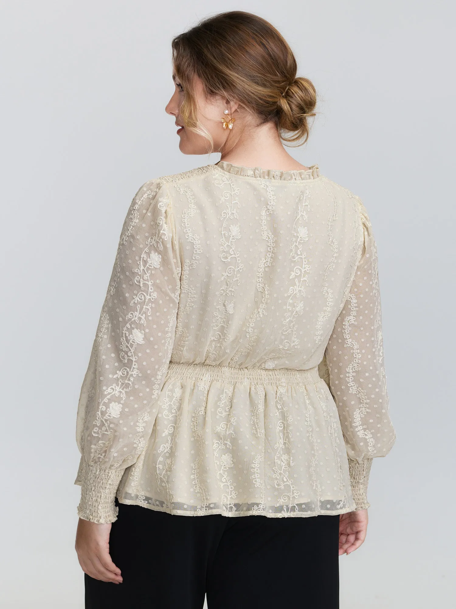 Floral Embroidery Shirred Waist Blouse sold by Bloomchic product image thumbnail 4