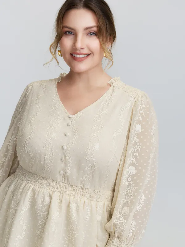 Floral Embroidery Shirred Waist Blouse sold by Bloomchic