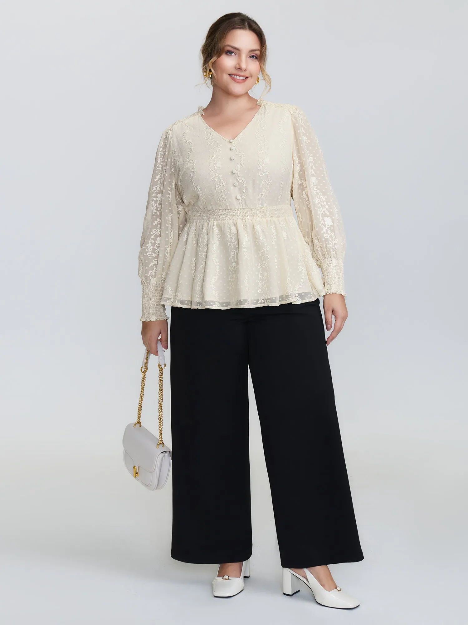 Floral Embroidery Shirred Waist Blouse sold by Bloomchic product image thumbnail 3