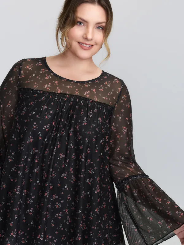 Sheer Floral Stretchy Net Knit Top sold by Bloomchic
