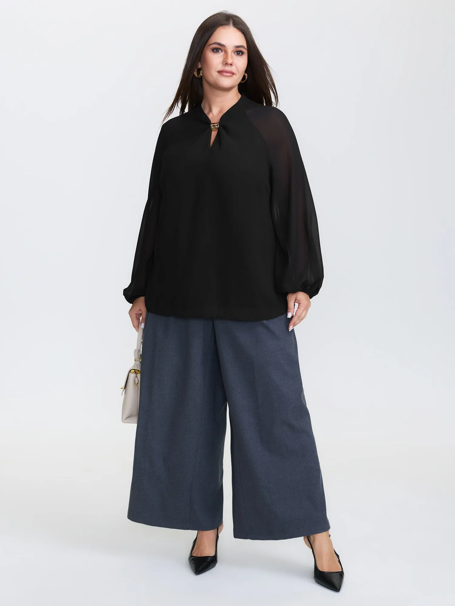 Metal Detail Neckline Flowy Blouse sold by Bloomchic product image thumbnail 2