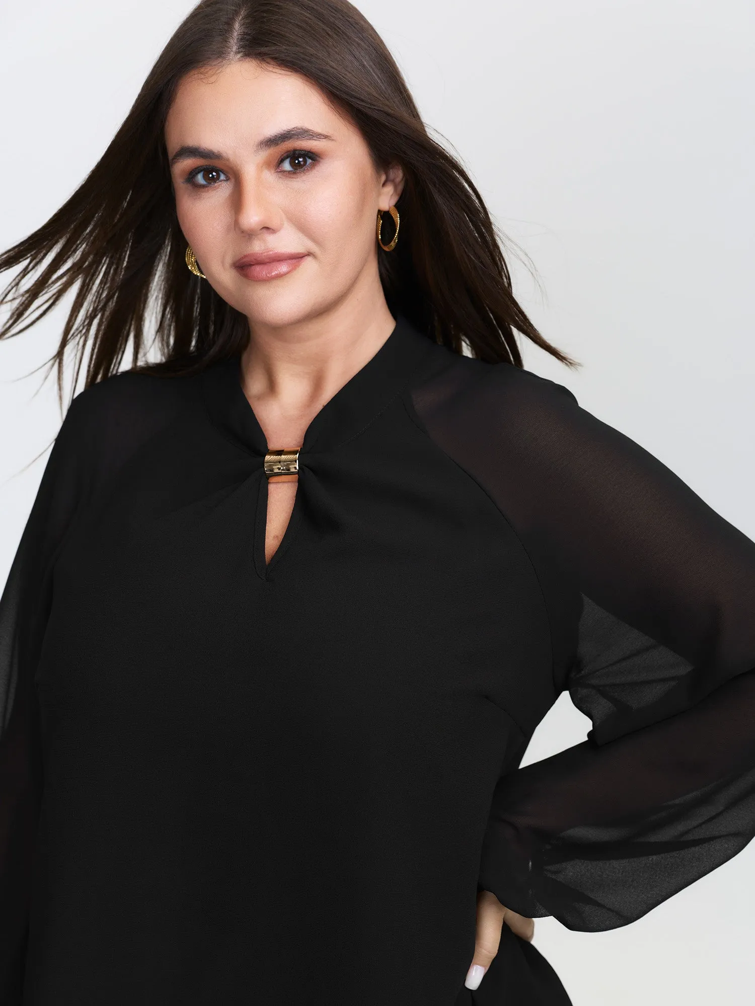 Metal Detail Neckline Flowy Blouse sold by Bloomchic product image thumbnail 3