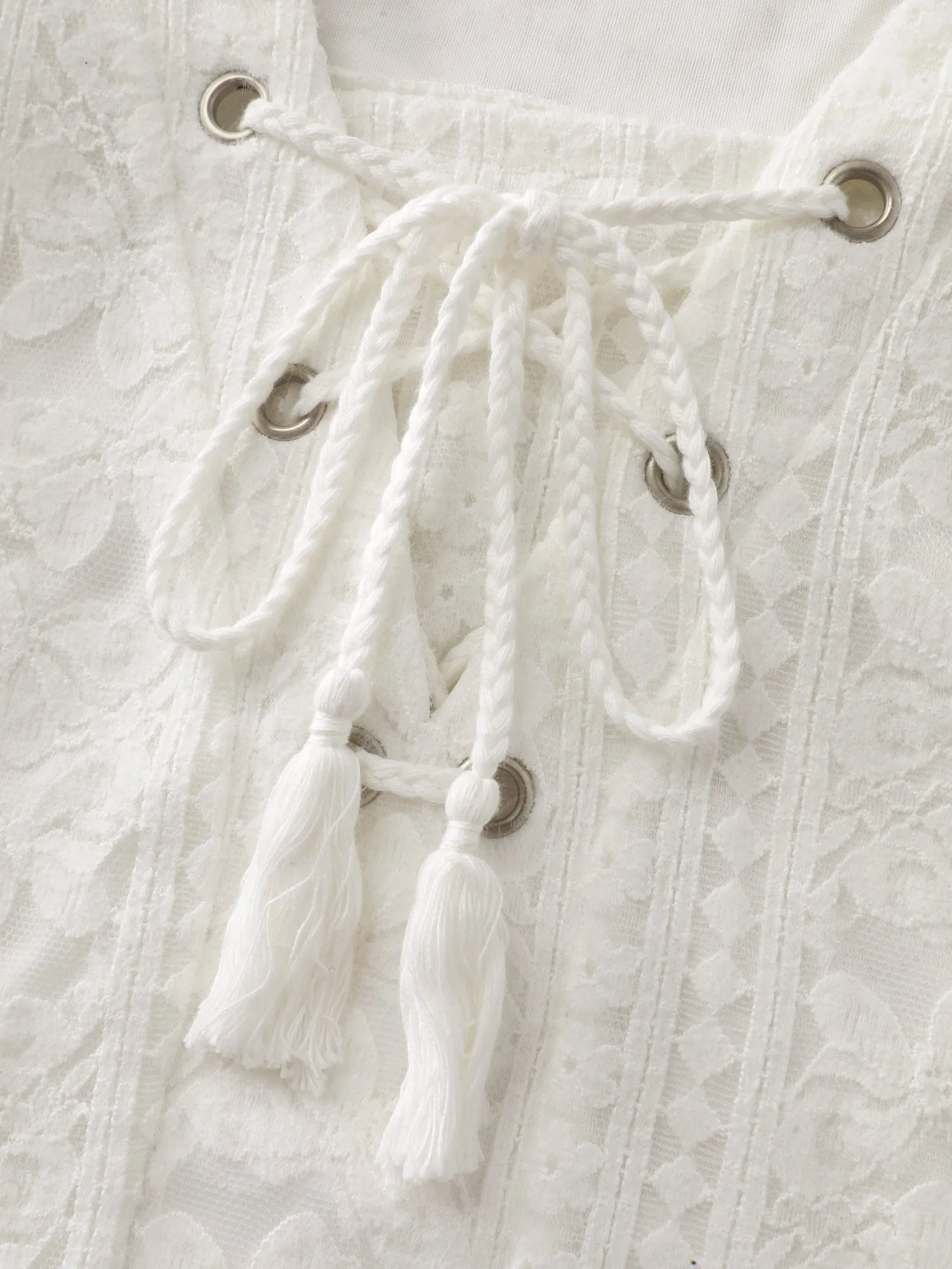 Textured Lace Neck Tie-Up Blouse sold by Bloomchic product image thumbnail 5