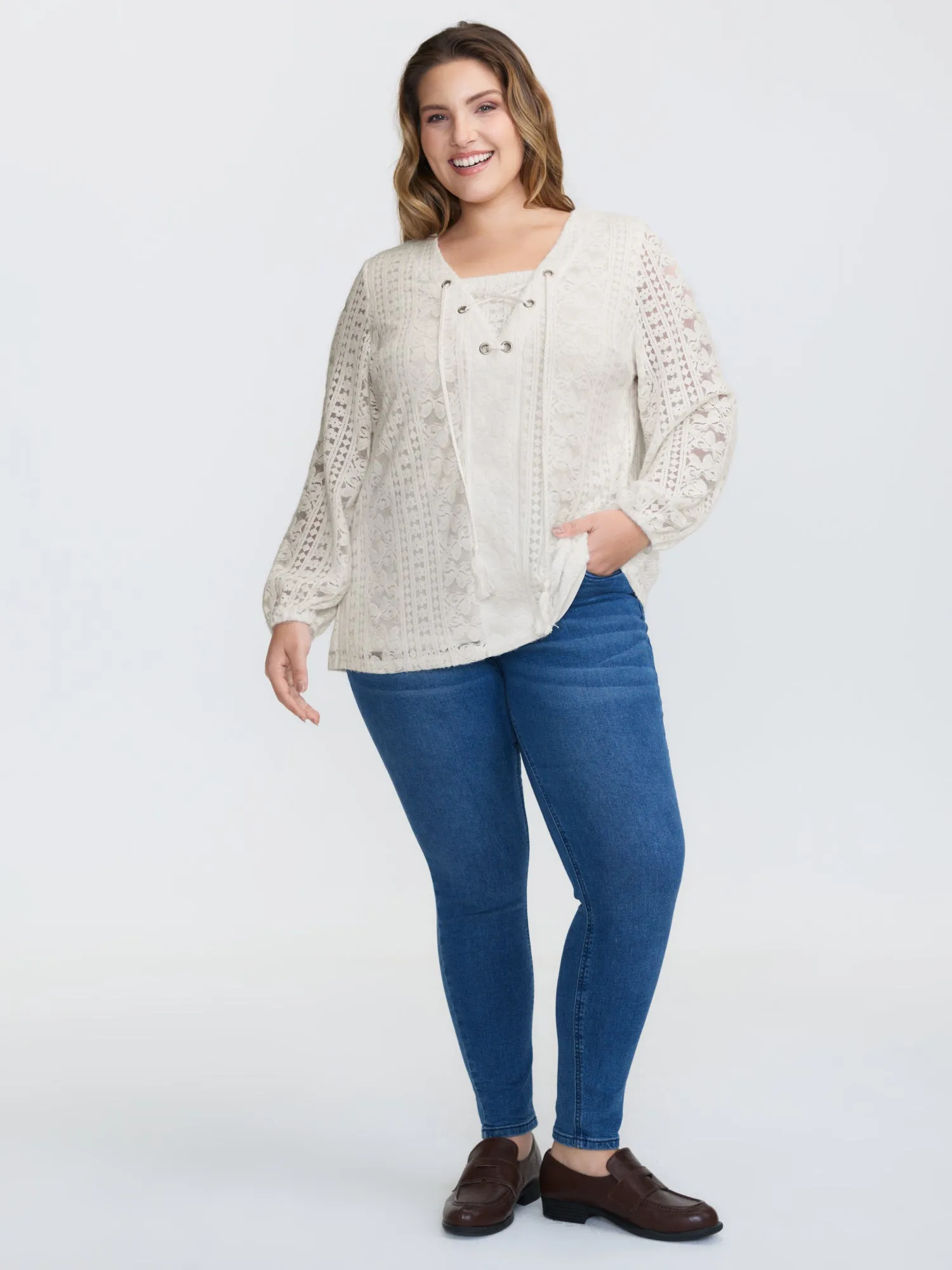 Textured Lace Neck Tie-Up Blouse sold by Bloomchic product image thumbnail 2
