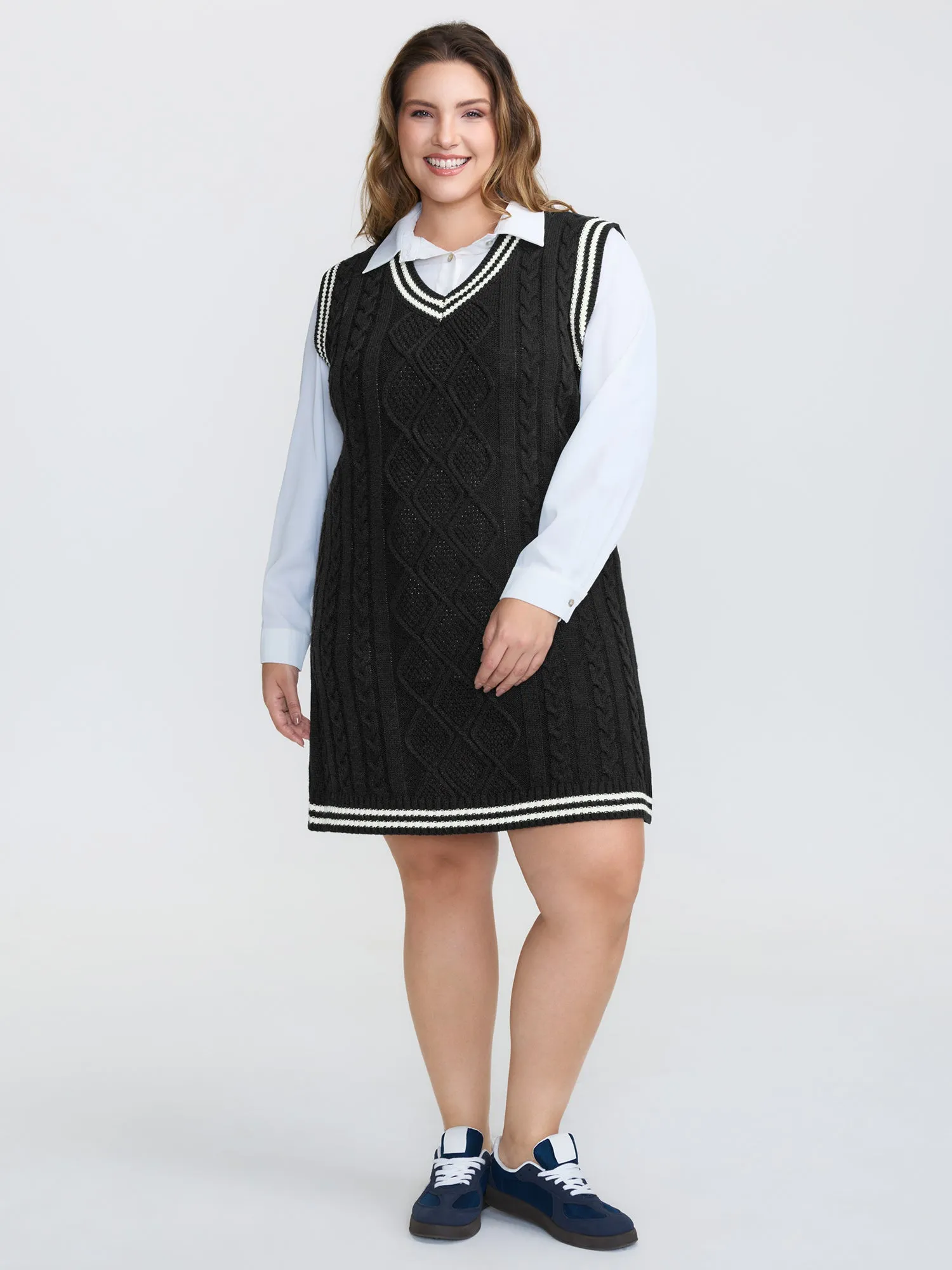 Textured Stripe Pinafore Mini Sweater Dress sold by Bloomchic product image thumbnail 3