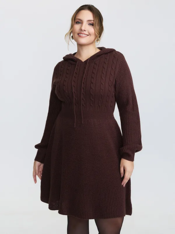 Textured Hooded Cinched-Waist Sweater Dress sold by Bloomchic
