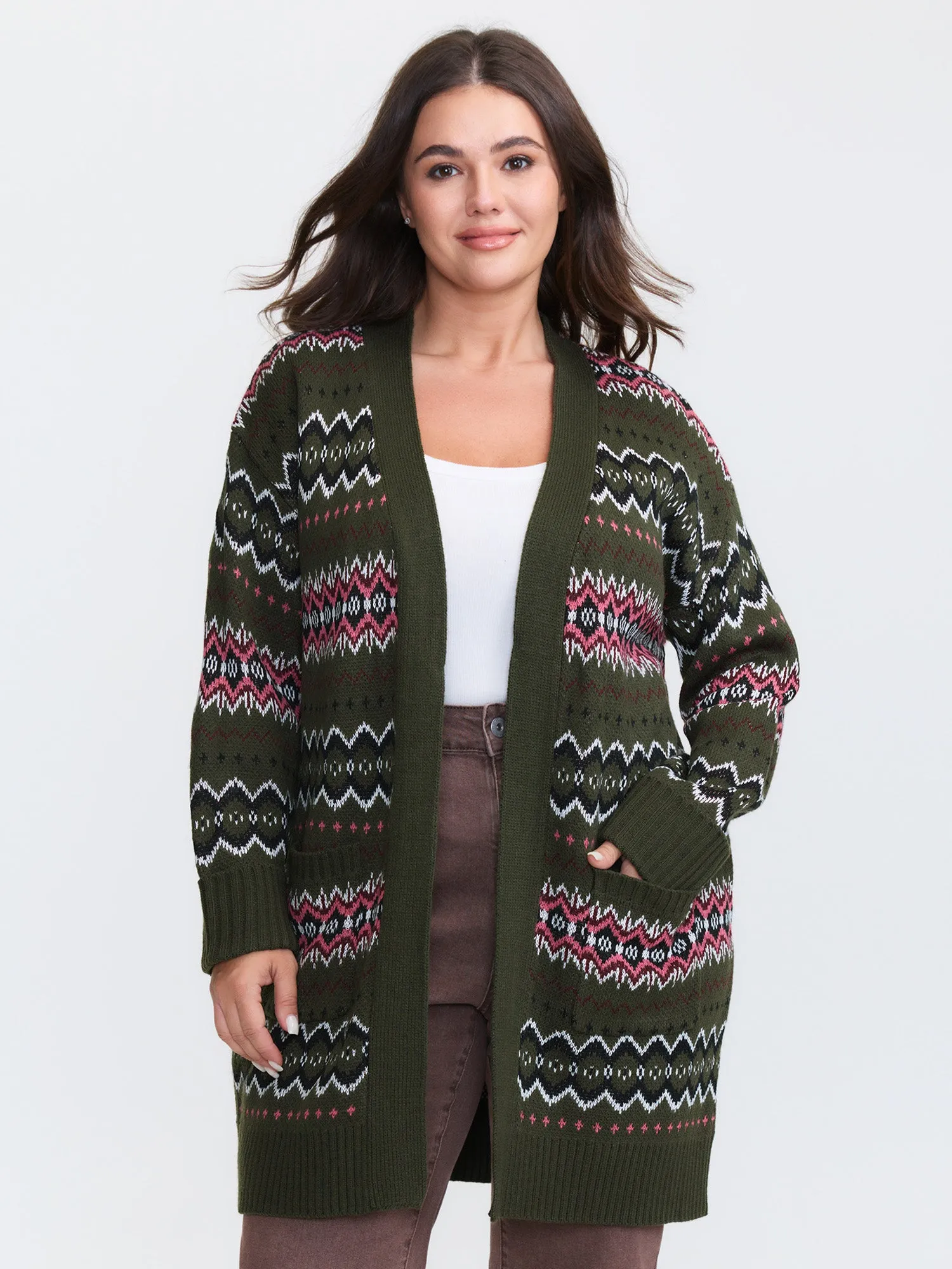 Geometric Pattern Pockets Open-Front Cardigan sold by Bloomchic product image thumbnail 2