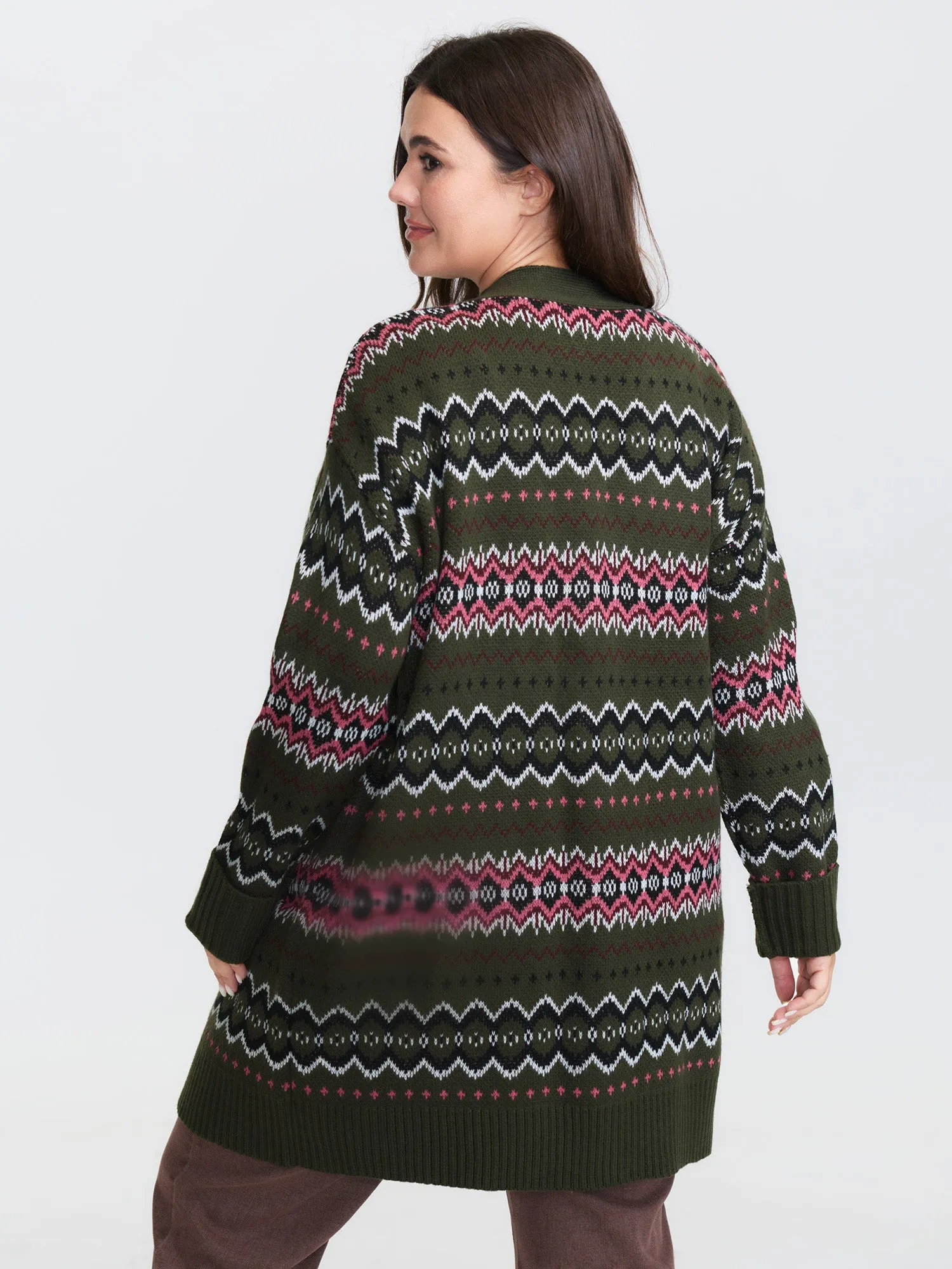 Geometric Pattern Pockets Open-Front Cardigan sold by Bloomchic product image thumbnail 4