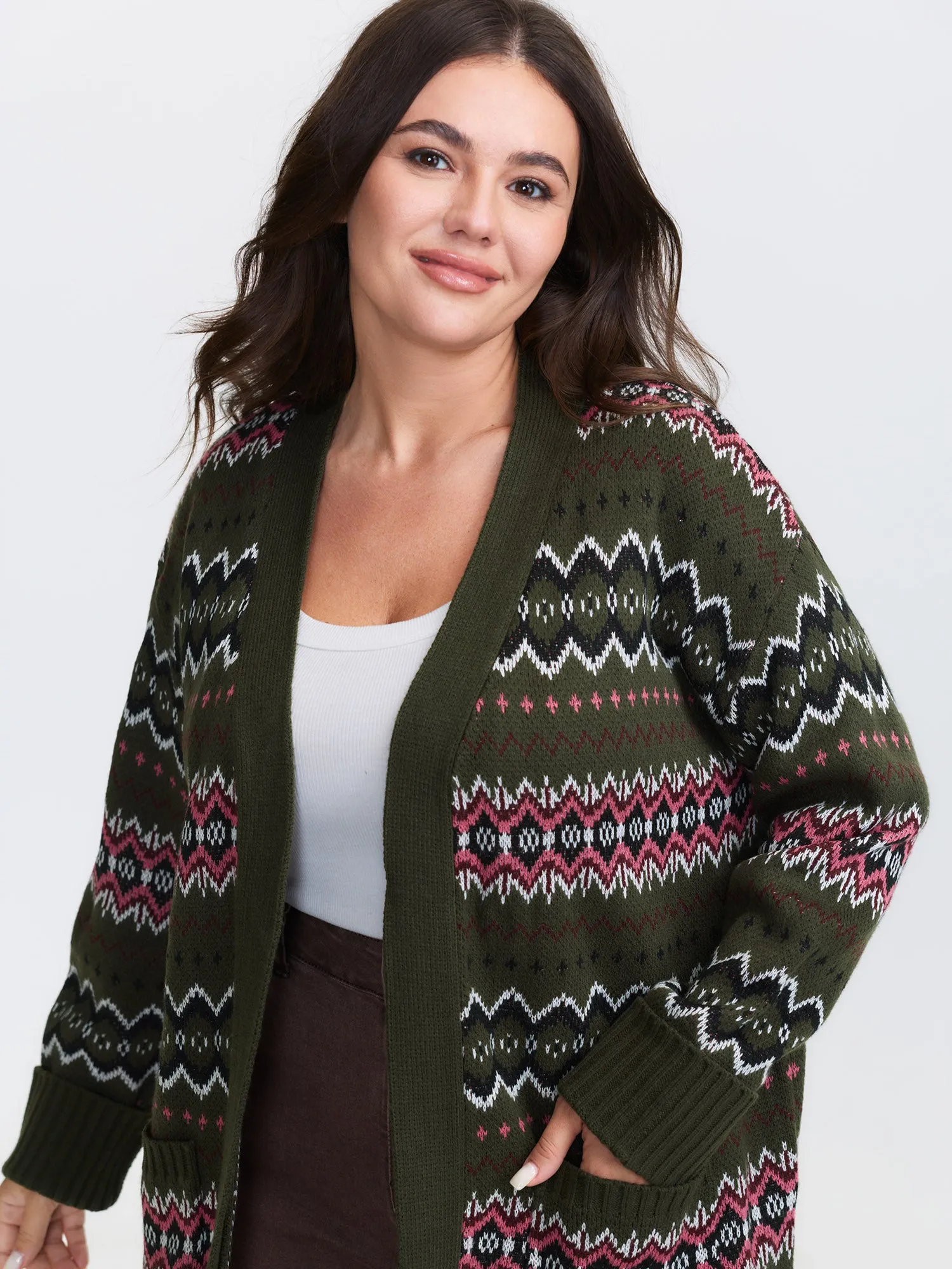 Geometric Pattern Pockets Open-Front Cardigan sold by Bloomchic product image thumbnail 3