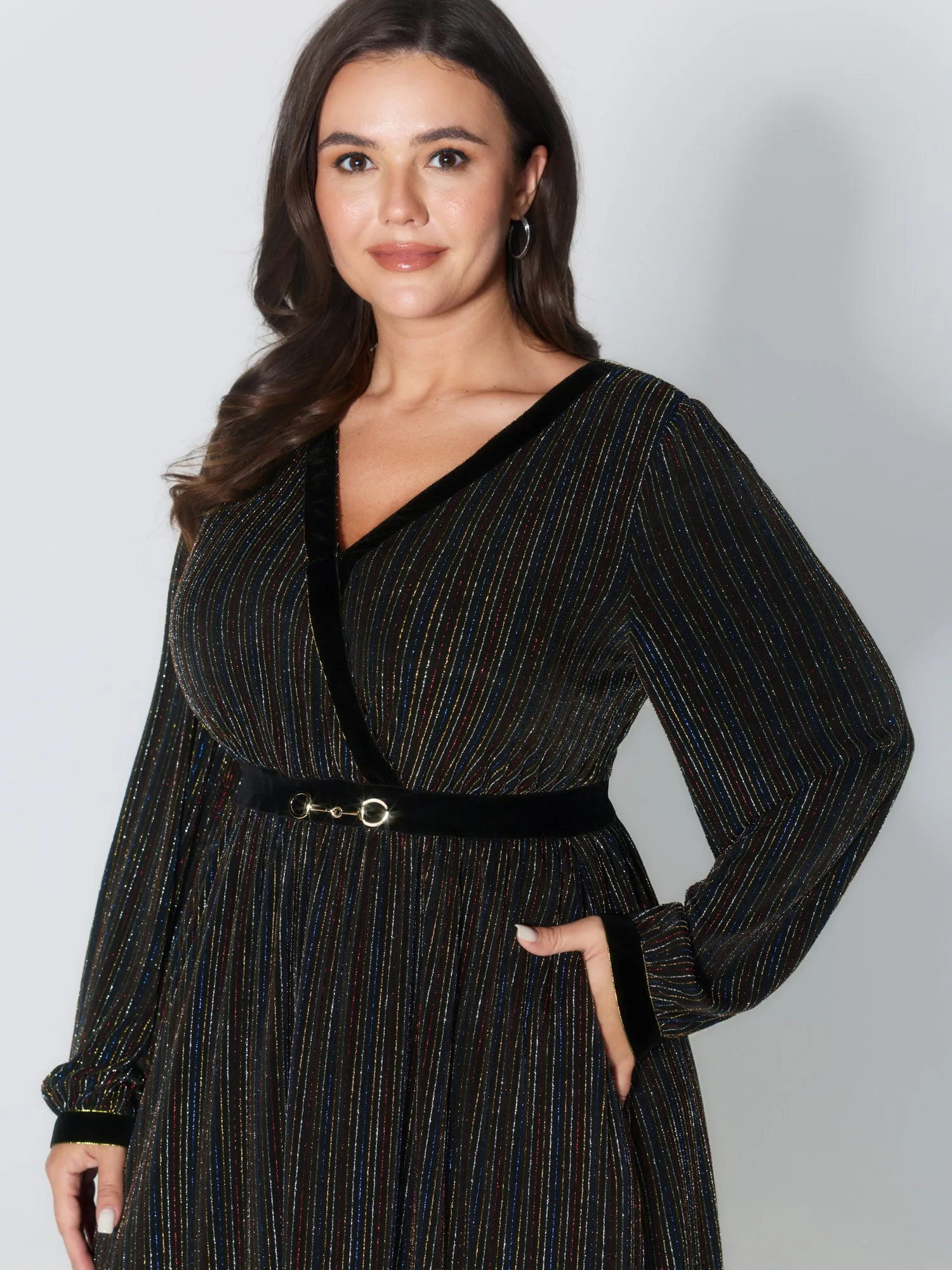 Striped Surplice Neckline Flowy Midi Dress sold by Bloomchic product image thumbnail 3