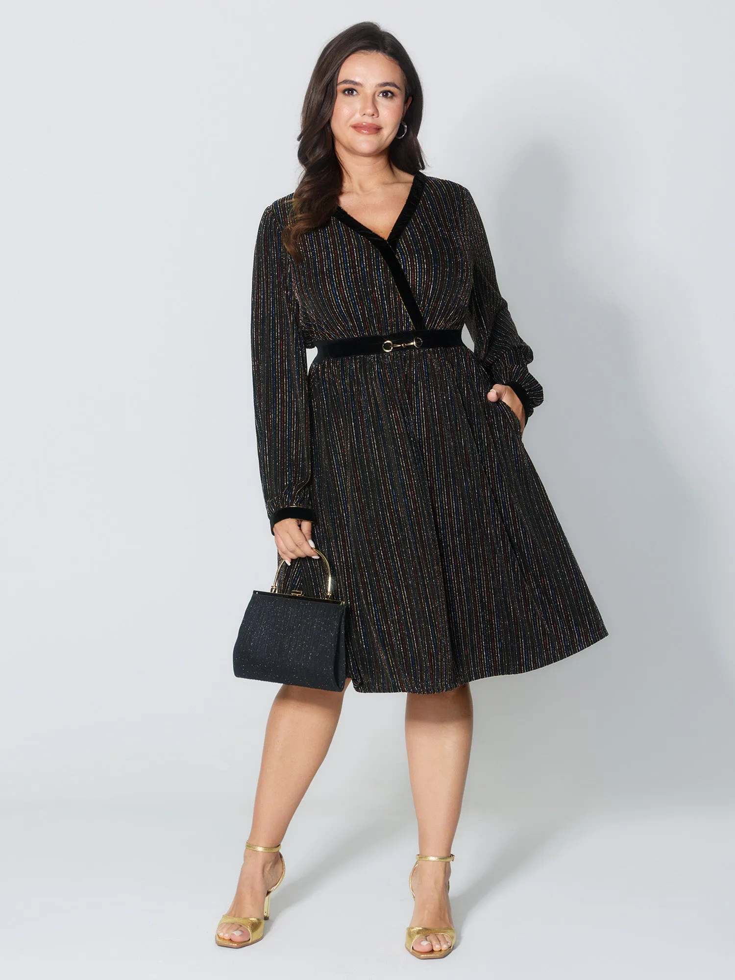 Striped Surplice Neckline Flowy Midi Dress sold by Bloomchic