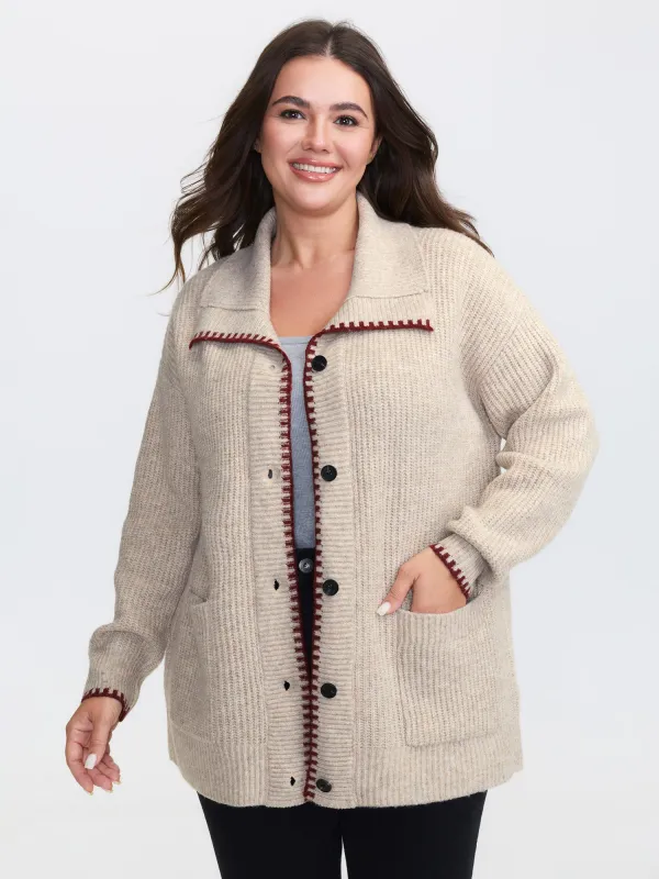 Textured Contrast Edged Pockets Knit Cardigan sold by Bloomchic