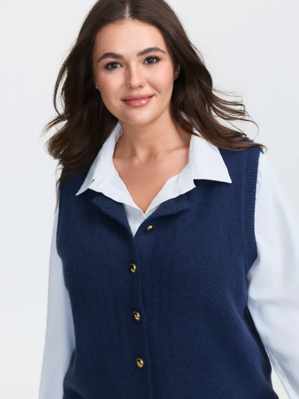 Metallic Button Detail Knit Vest sold by Bloomchic