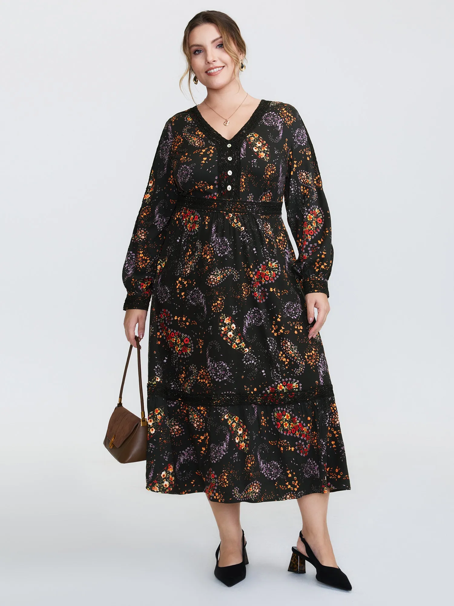 Floral Print Button V-Neck Midi Dress sold by Bloomchic product image thumbnail 3