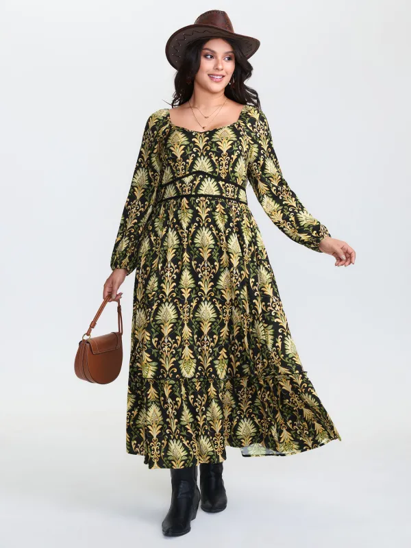 Boho Print Triangular Waist Shirred Maxi Dress sold by Bloomchic