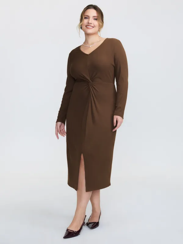 Knotted Waist-Defining V-Neck Midi Dress sold by Bloomchic