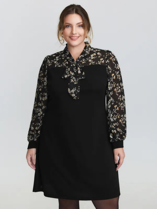 Floral Print Ribbon Neck-Tie Knee Dress sold by Bloomchic