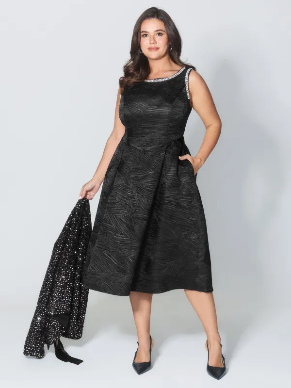 Leafy Textured Hand Sewn Diamond Midi Dress sold by Bloomchic