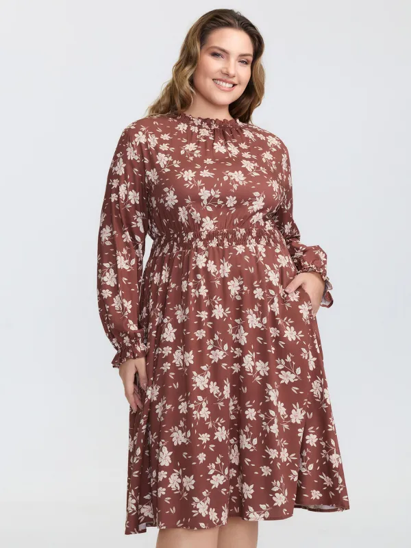 Floral Print Shirred Waist Rayon Midi Dress sold by Bloomchic