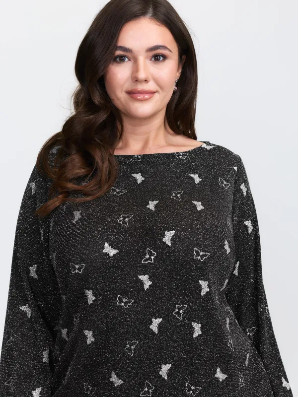 Sheer Butterfly Flocked T-Shirt sold by Bloomchic