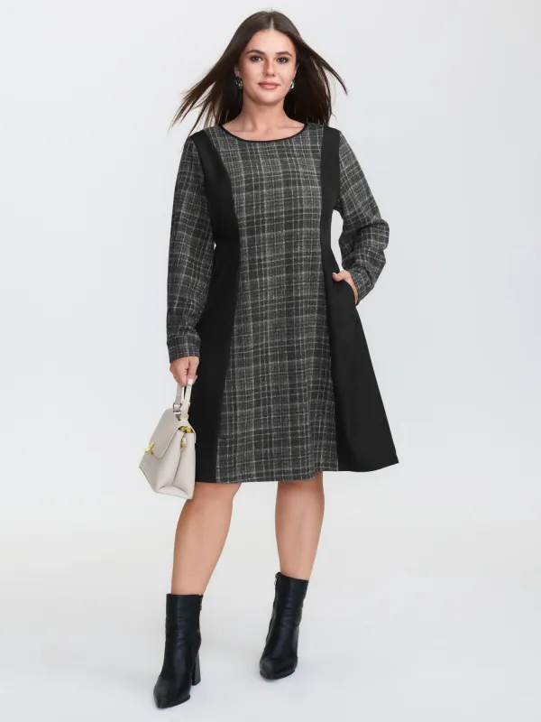 Plaid Print Contrast Panel Pockets Midi Dress sold by Bloomchic