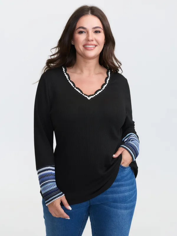 Textured Stripe Contrast Stretchy T-Shirt sold by Bloomchic