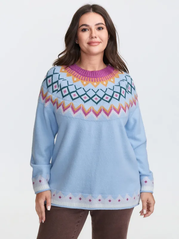 Fair-Isle Pattern Jacquard Round Neck Pullover sold by Bloomchic