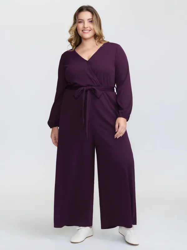 Stretchy Wrap Neckline Adjustable Belt Jumpsuit sold by Bloomchic