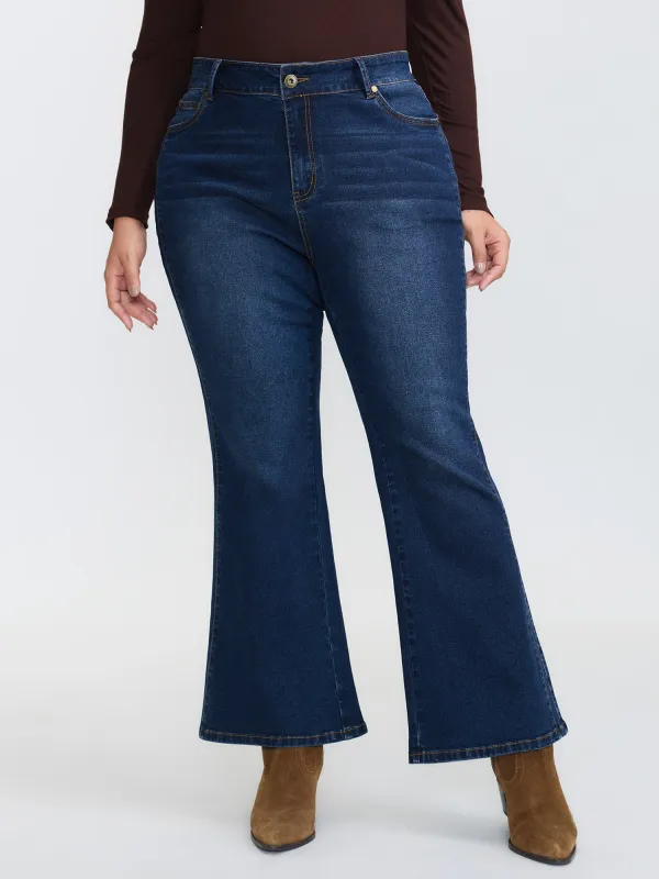 Mid-Rise Flare Hem Jeans sold by Bloomchic