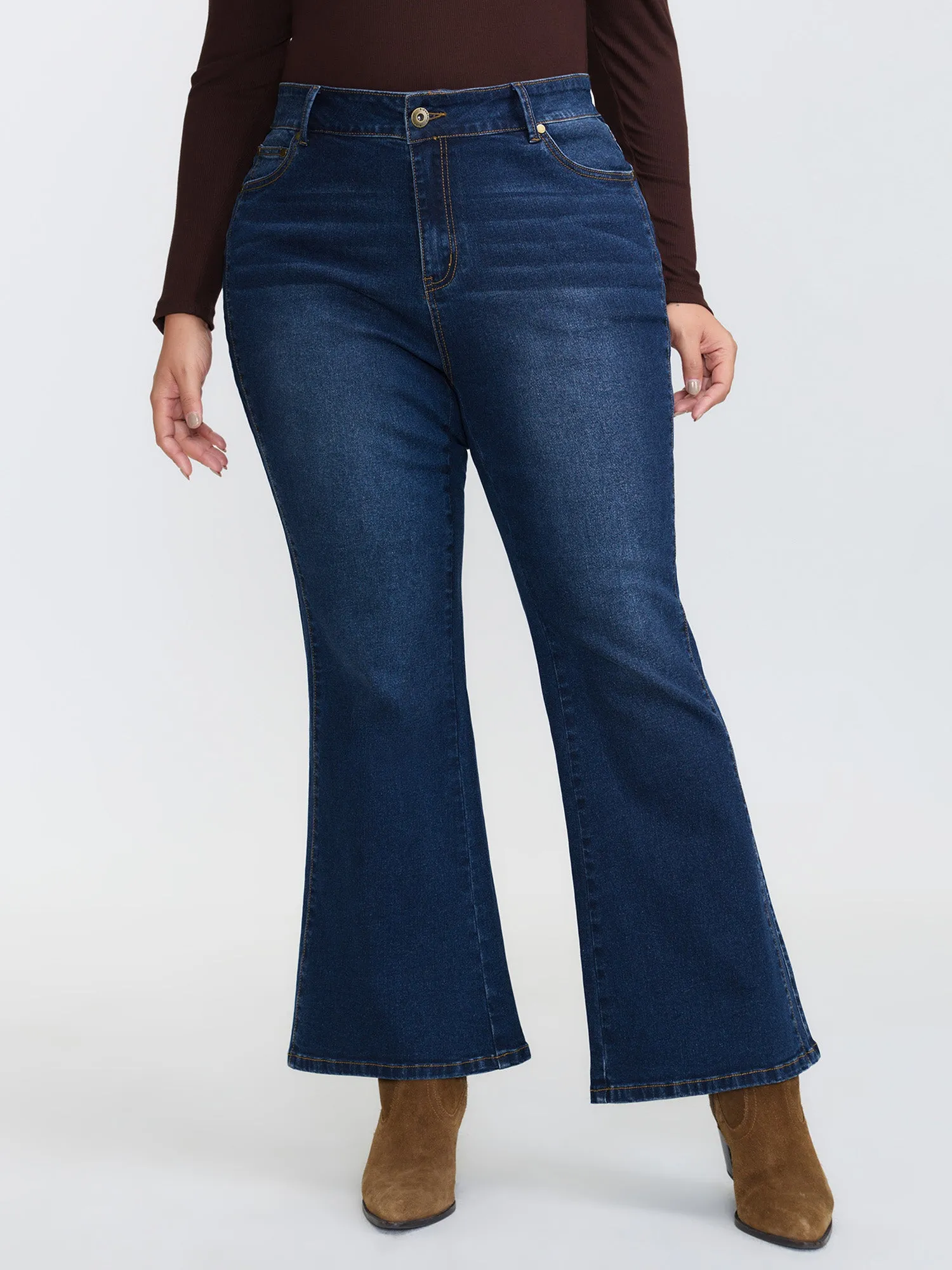 Mid-Rise Flare Hem Jeans sold by Bloomchic