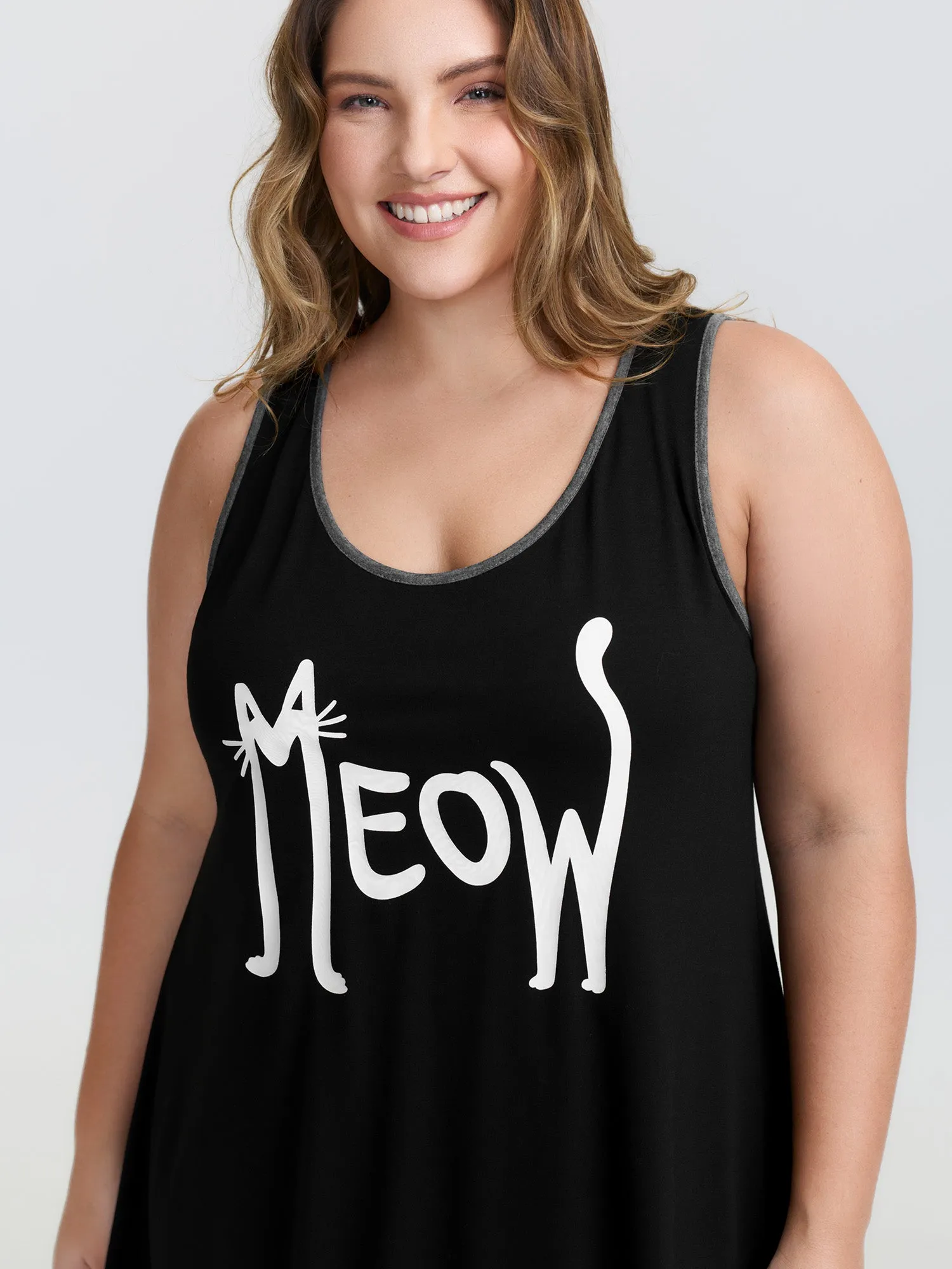 Meow Print Color Contrast Lounge Dress sold by Bloomchic product image thumbnail 3